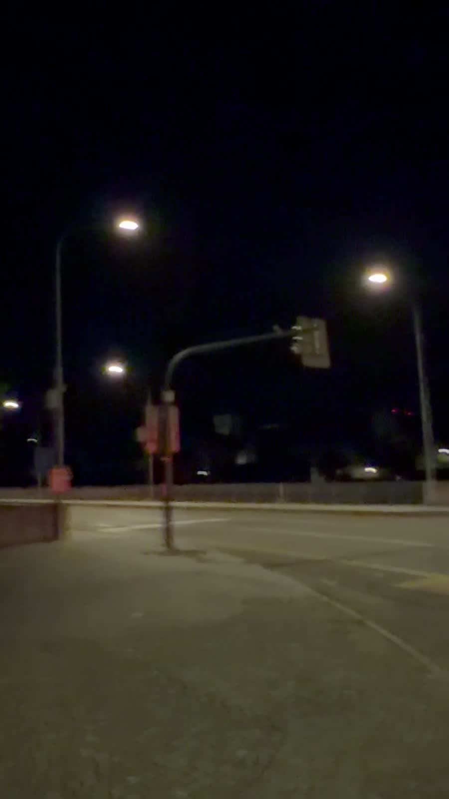 Leere Strasse mit Strassenlaternen und Ampel bei Nacht